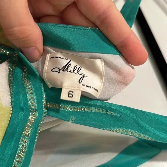 $345 GOSSIP GIRL MILLY GREEN WATERCOLOR SHIMMER SILK DRESS Sz 6 - Picture 8 of 9